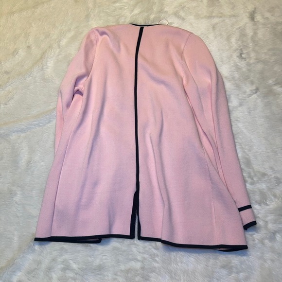 Talbots Pink Black Contrast Trim Open Front Cardigan Sweater Gold Buttons Mens M - Picture 5 of 5